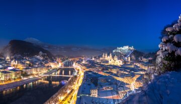 Vue hivernale de Salzbourg de nuit. | © ©Tourismus Salzburg , Foto: Breitegger Günter 
