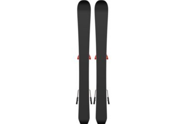 Une paire de skis noirs avec des fixations rouges.