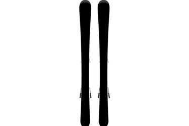 Deux skis avec fixations sur fond noir.