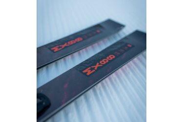 Close-up of two skis in snow