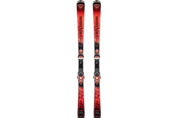 Paire de skis Rossignol E15 rouges avec fixations